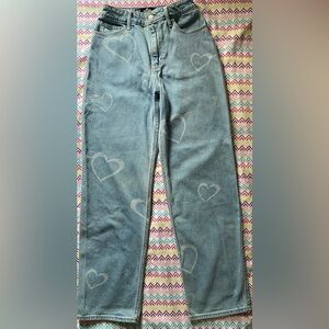 Hollister Blue Straight Leg Jeans with Heart Motifs